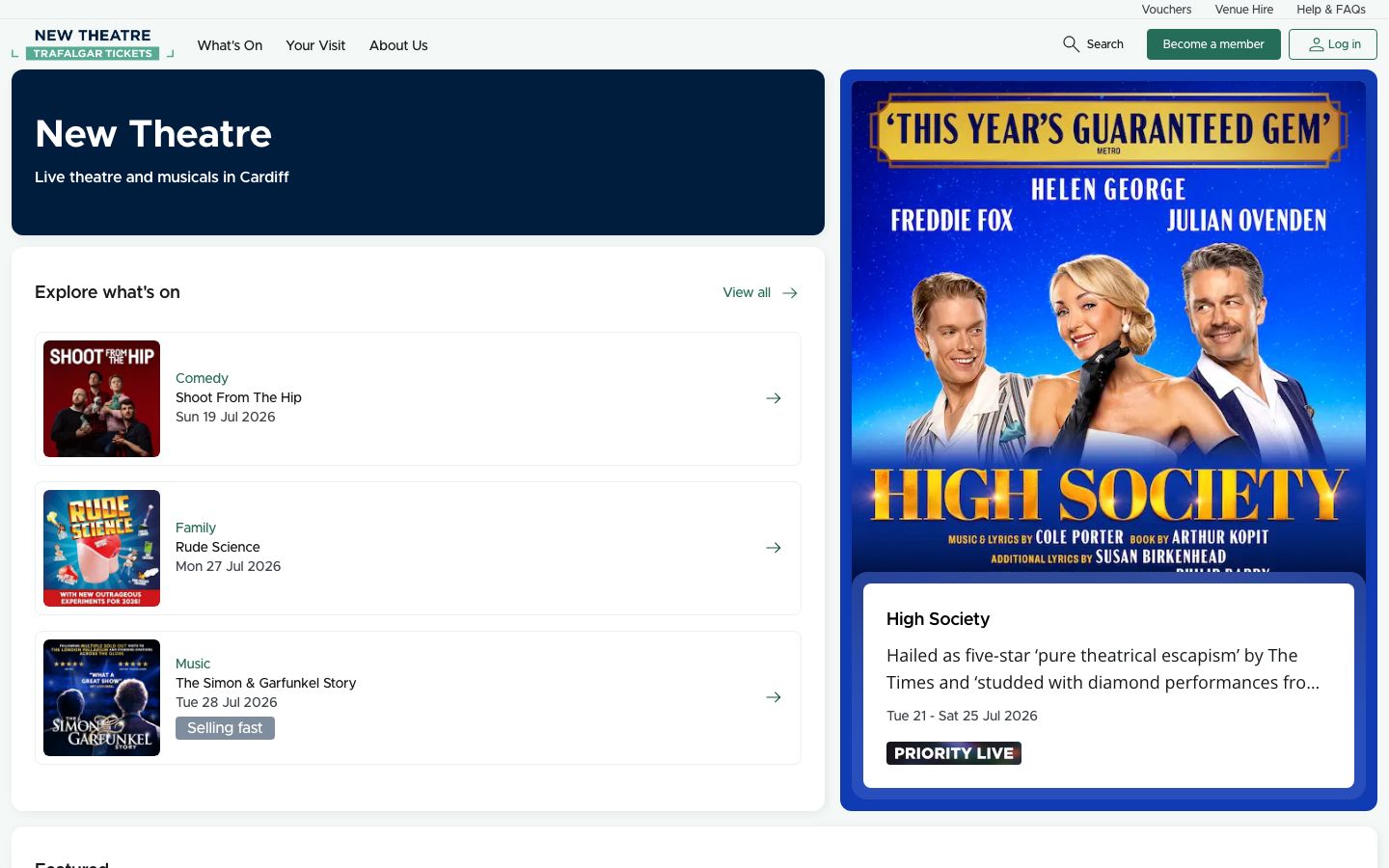 Homepage screenshot of New Theatre Cardiff