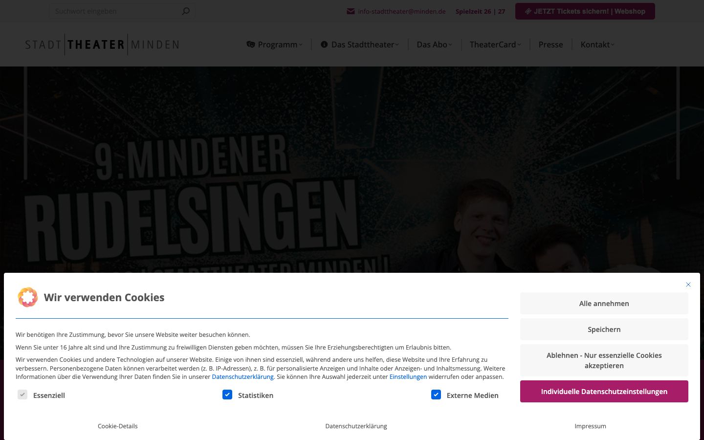 Homepage screenshot of Stadttheater Minden