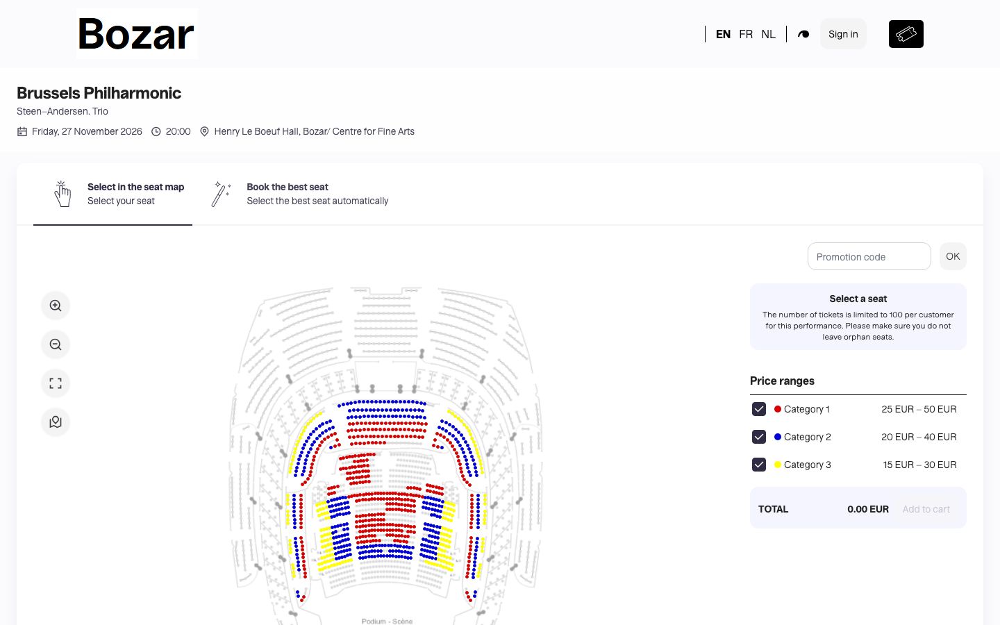 Event detail page screenshot of Brussels Philharmonic