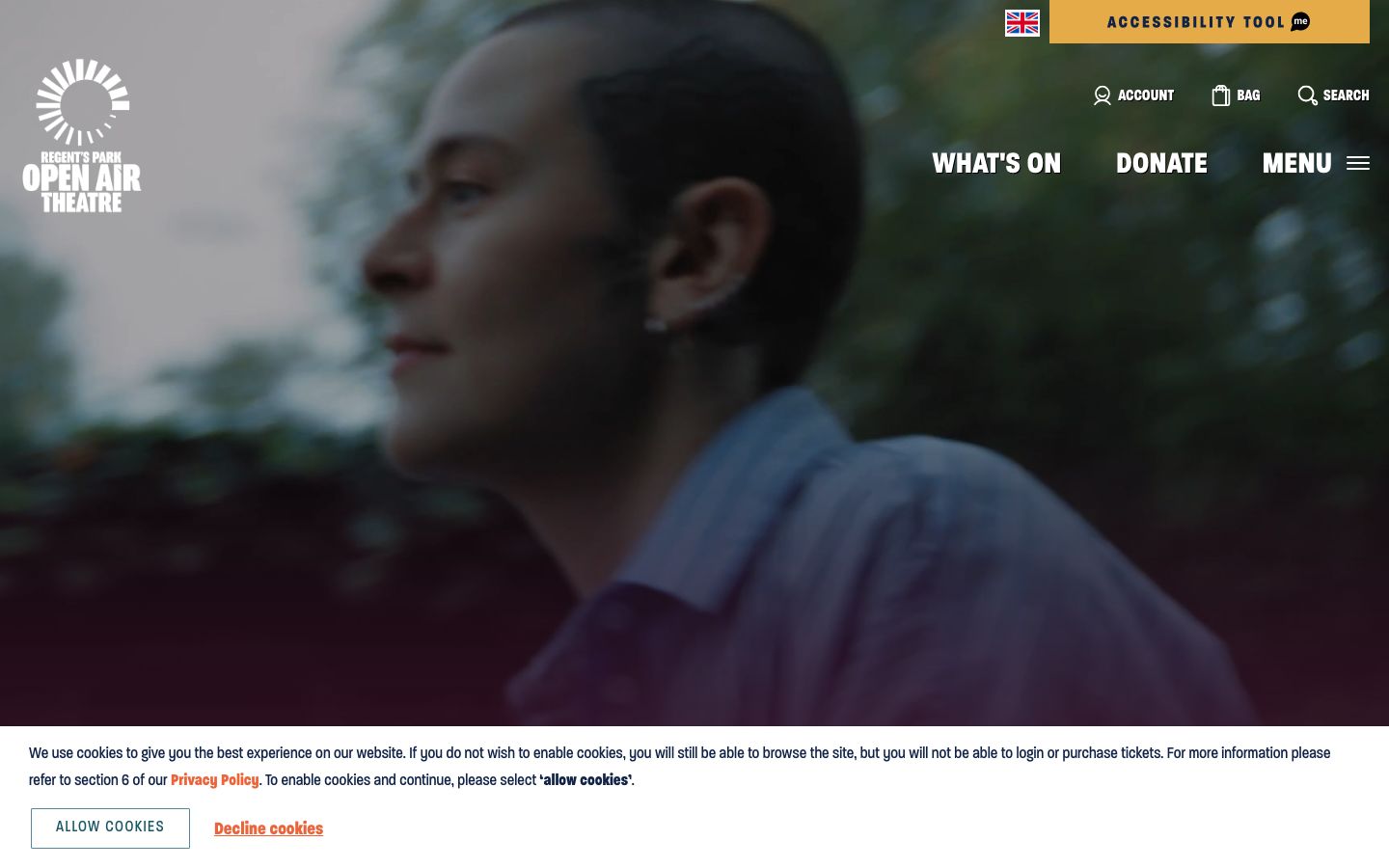 Homepage screenshot of Open Air Theatre