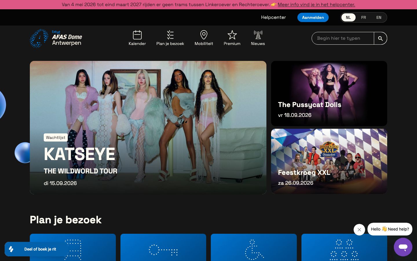 Homepage screenshot of AFAS Dome Antwerpen