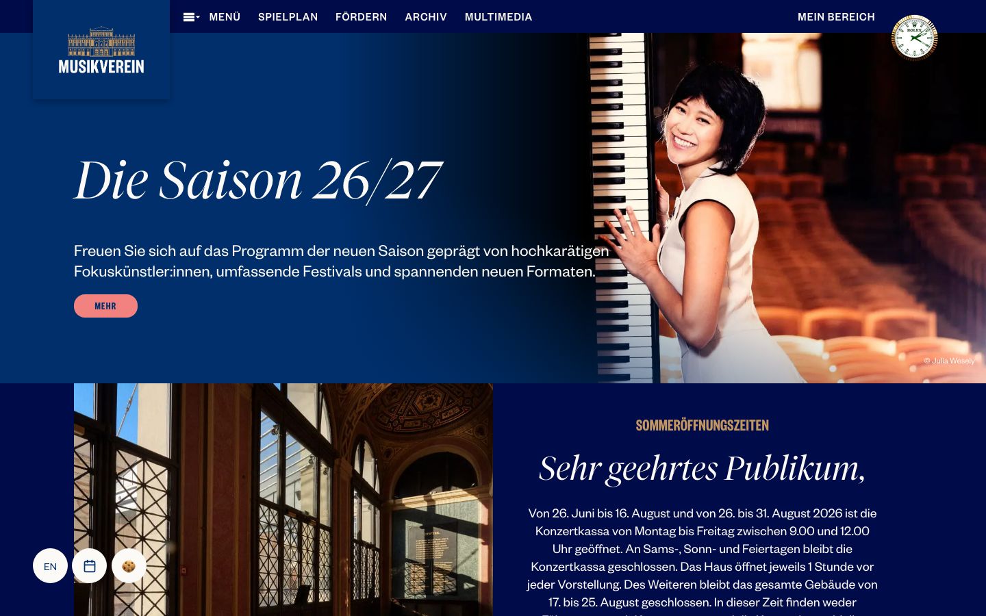 Homepage screenshot of Musikverein Wien