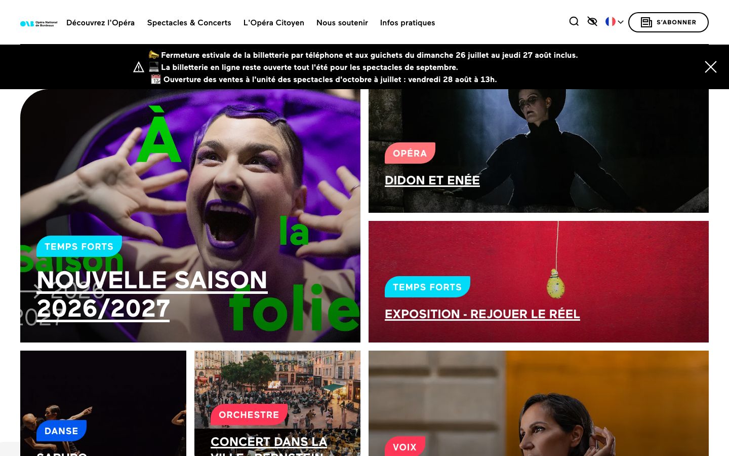 Homepage screenshot of Opéra National de Bordeaux