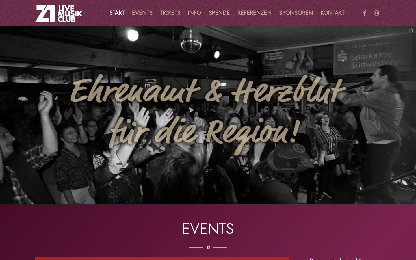 Homepage screenshot of Z1 Live-Musikclub