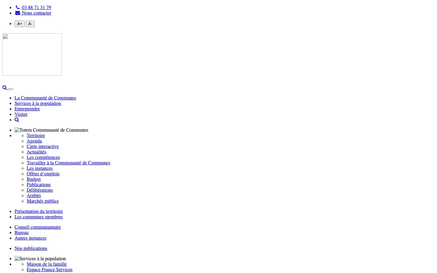 Homepage screenshot of Communauté de Communes de Hanau-La Petite Pierre