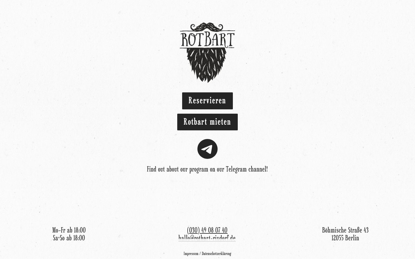 Homepage screenshot of Rotbart Bar