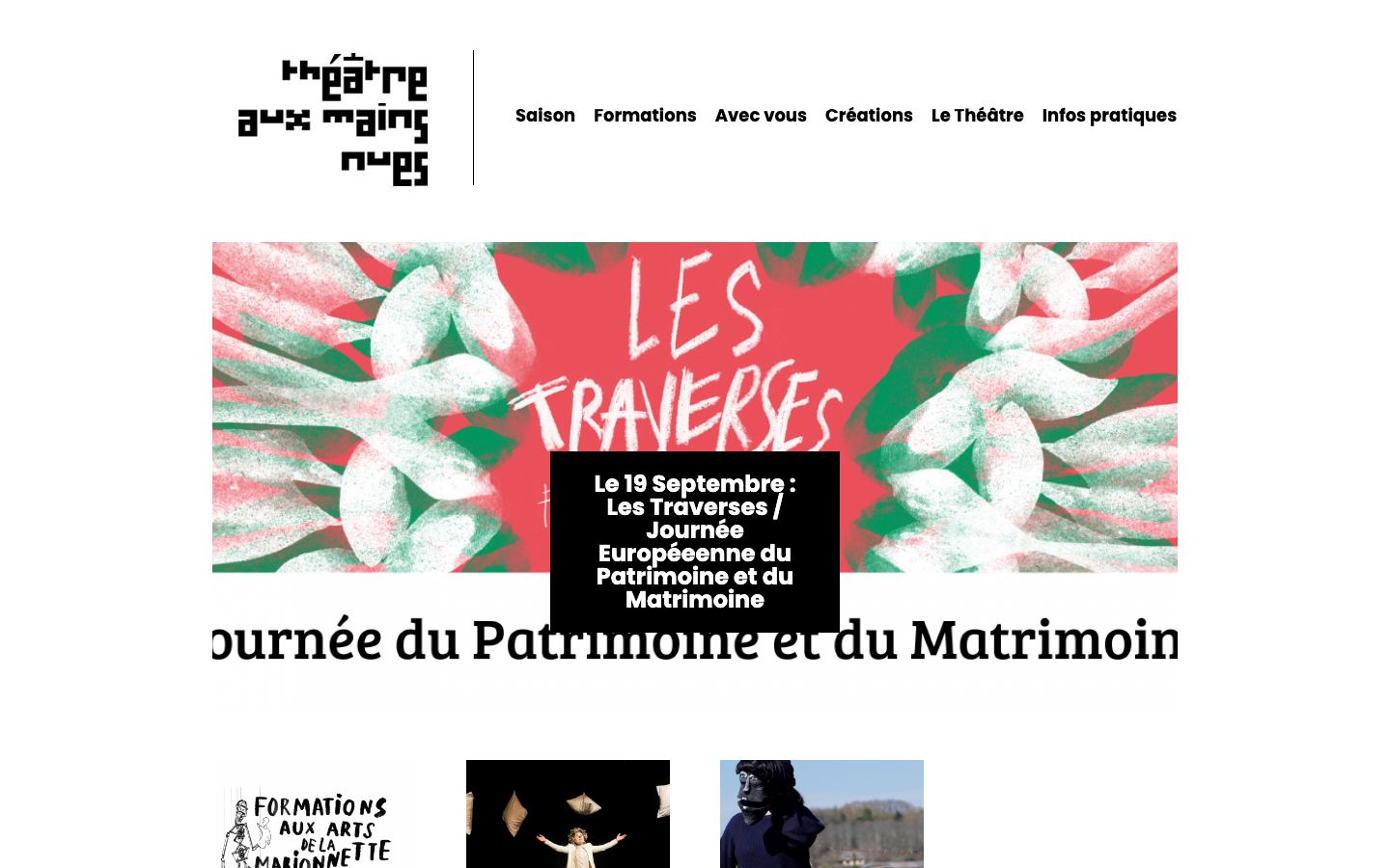 Homepage screenshot of Théâtre aux Mains Nues