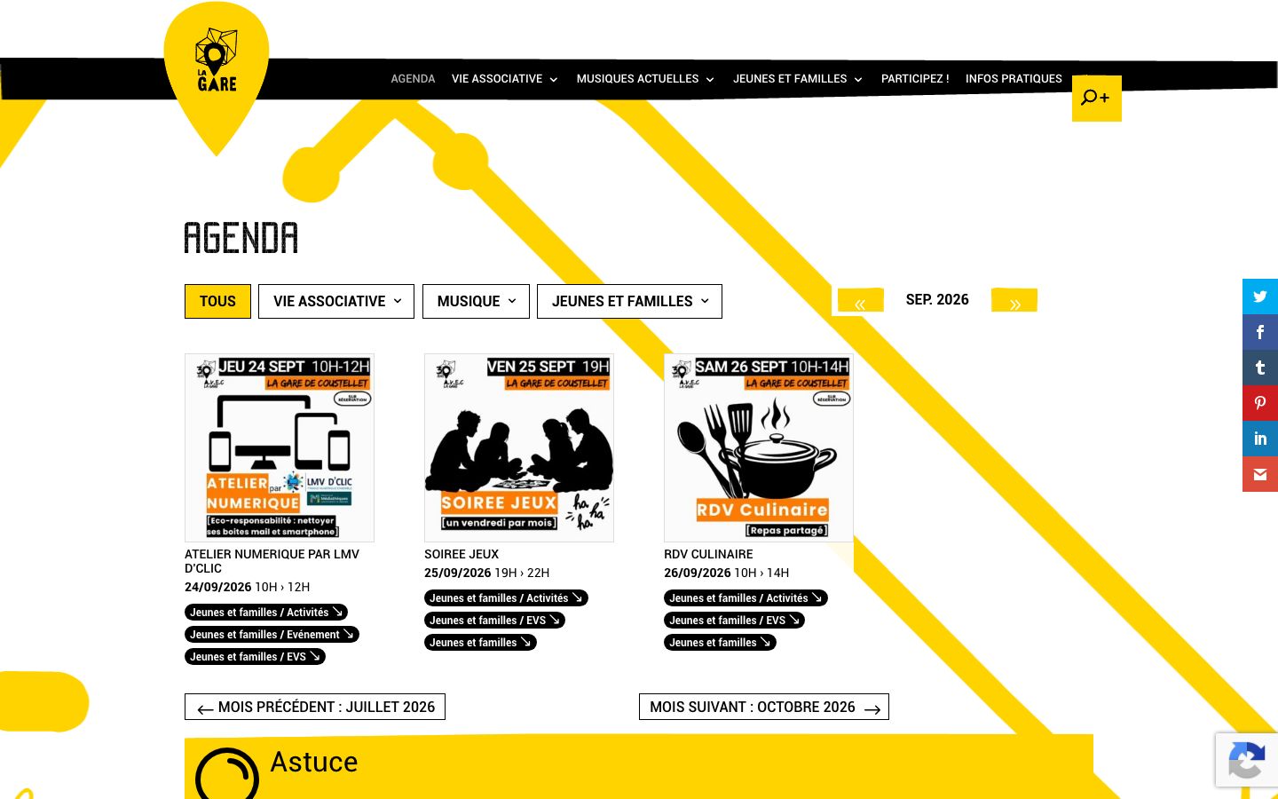 Event detail page screenshot of La Gare de Coustellet - Association AVEC