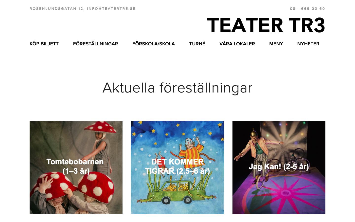 Homepage screenshot of Teater Tre