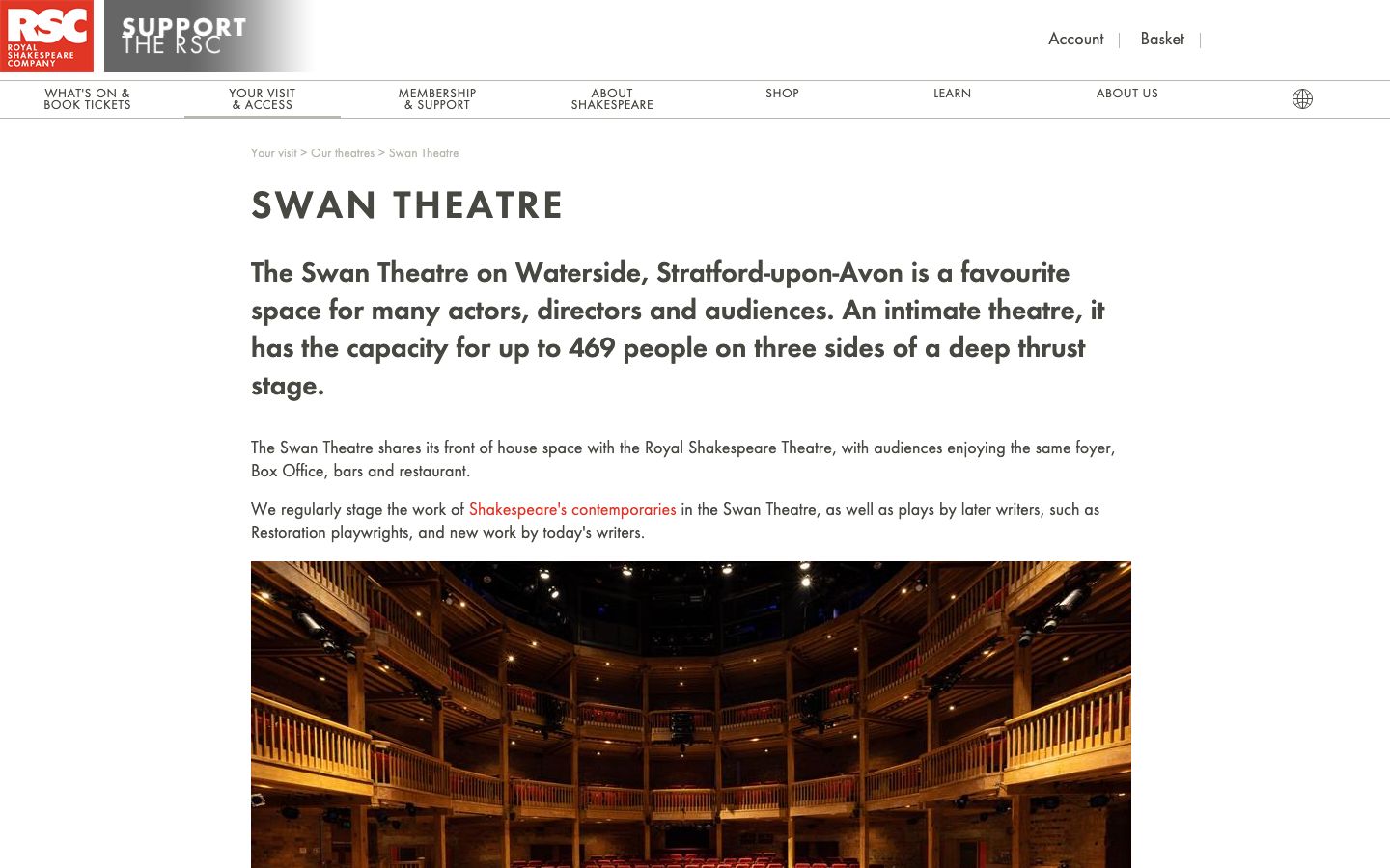 Homepage screenshot of Swan Theatre
