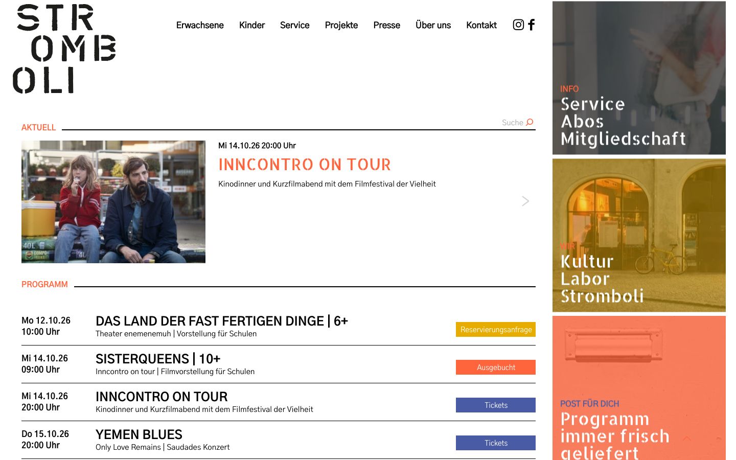 Homepage screenshot of Kulturlabor Stromboli