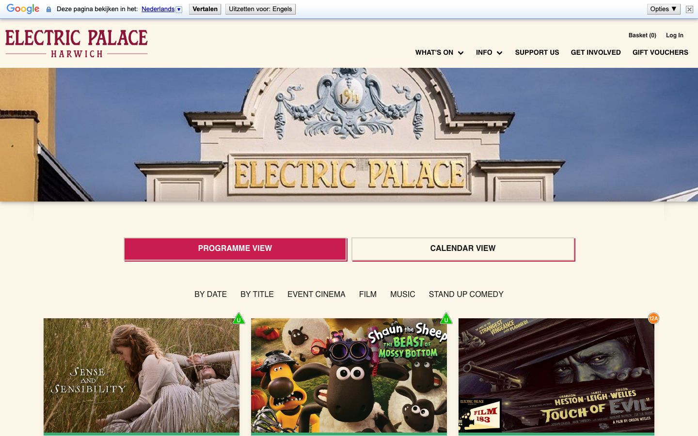 Homepage screenshot of Electric Palace Harwich