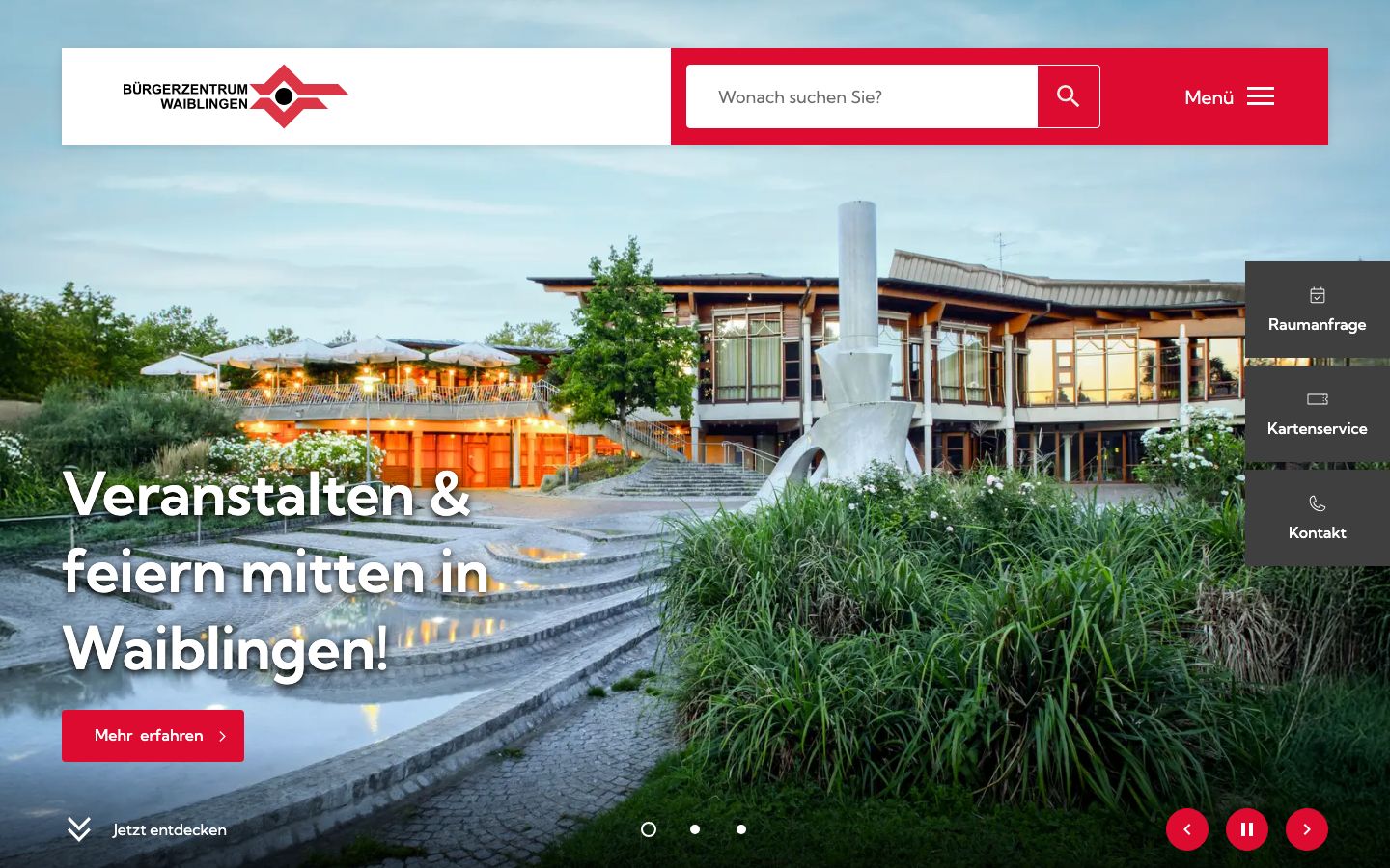 Homepage screenshot of Bürgerzentrum Waiblingen