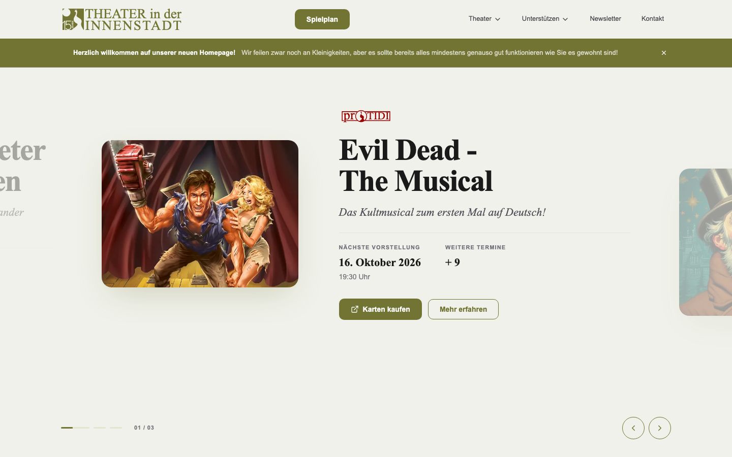 Homepage screenshot of Theater in der Innenstadt