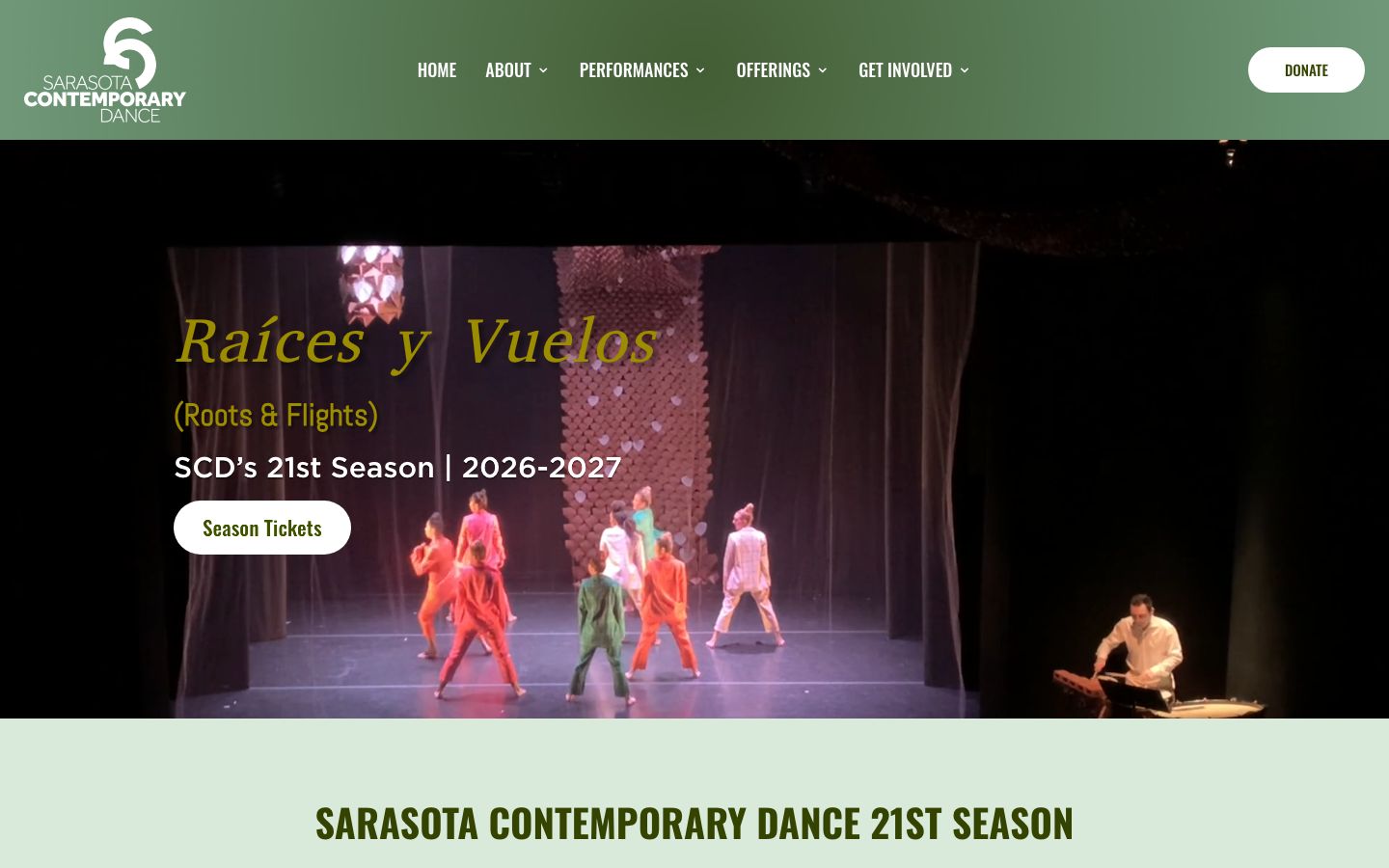 Homepage screenshot of Sarasota Contemporary Dance (SCD)