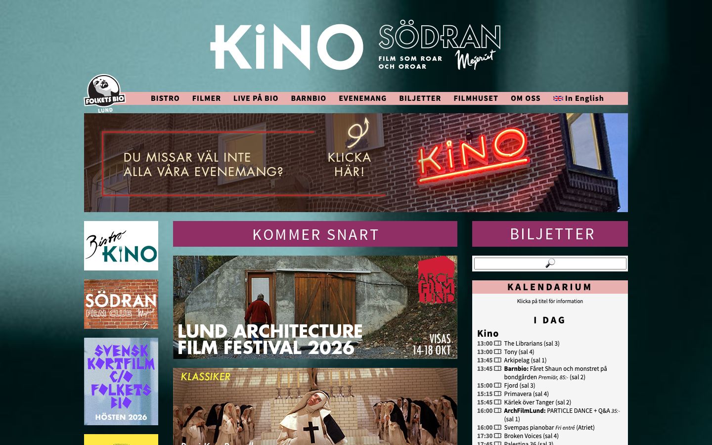 Homepage screenshot of Kino.nu