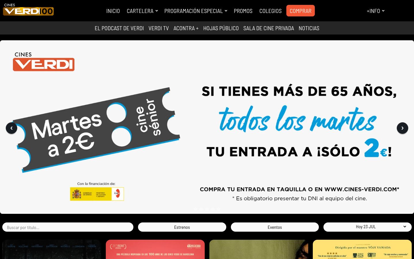 Homepage screenshot of Cines Verdi Madrid