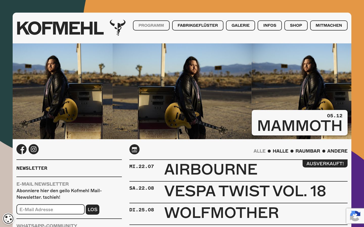 Homepage screenshot of Kulturfabrik Kofmehl