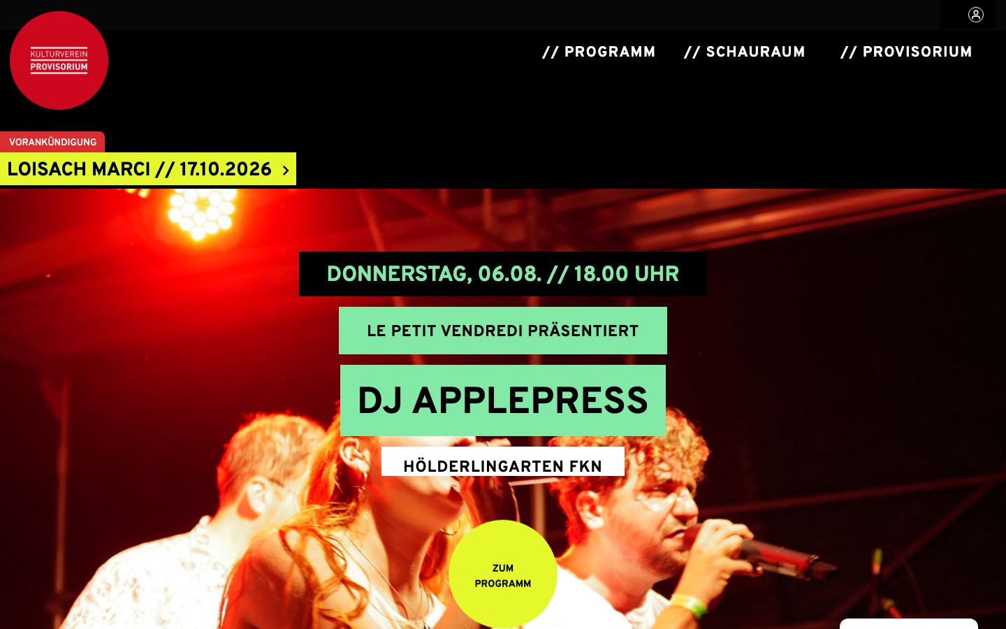 Homepage screenshot of Provisorium Nürtingen