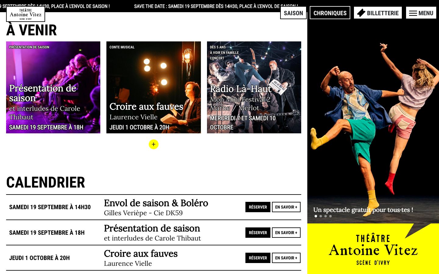 Homepage screenshot of Théâtre Antoine Vitez - Scène d'Ivry
