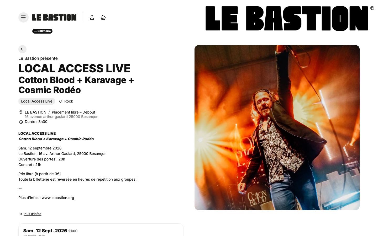 Event detail page screenshot of Association Le Bastion