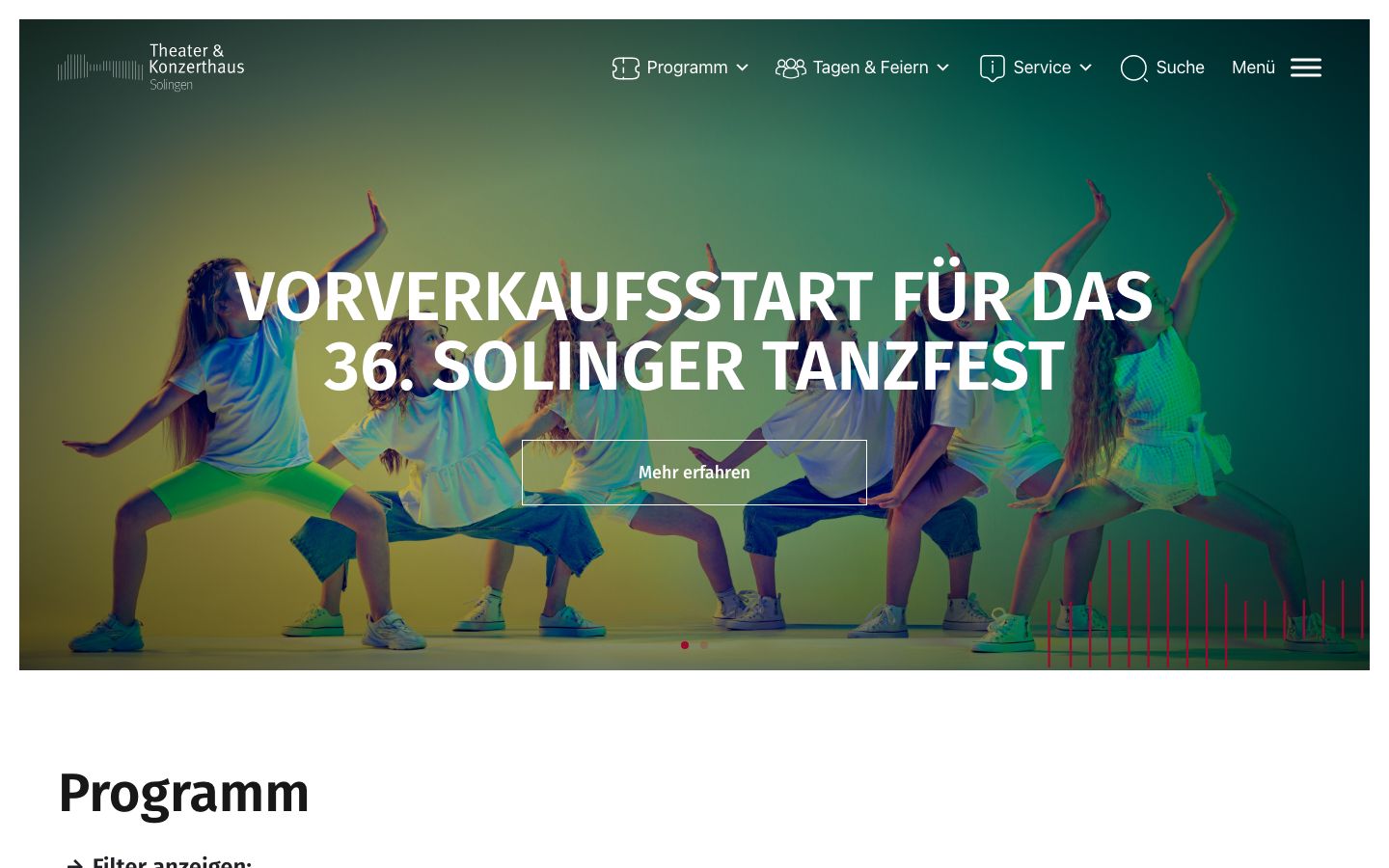 Homepage screenshot of Theater & Konzerthaus Solingen