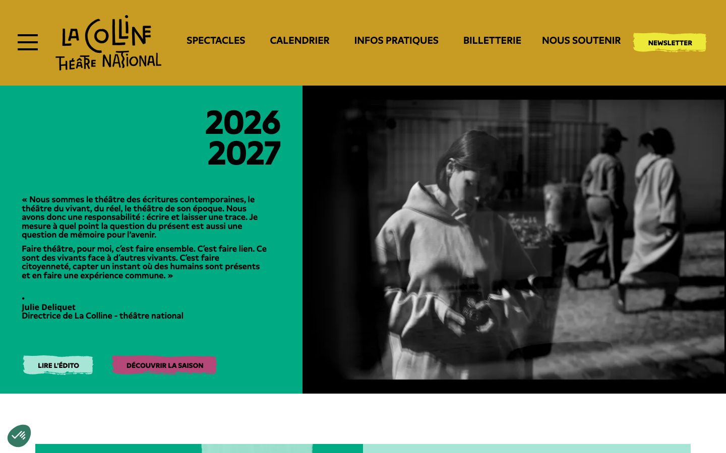Homepage screenshot of La Colline - théâtre national
