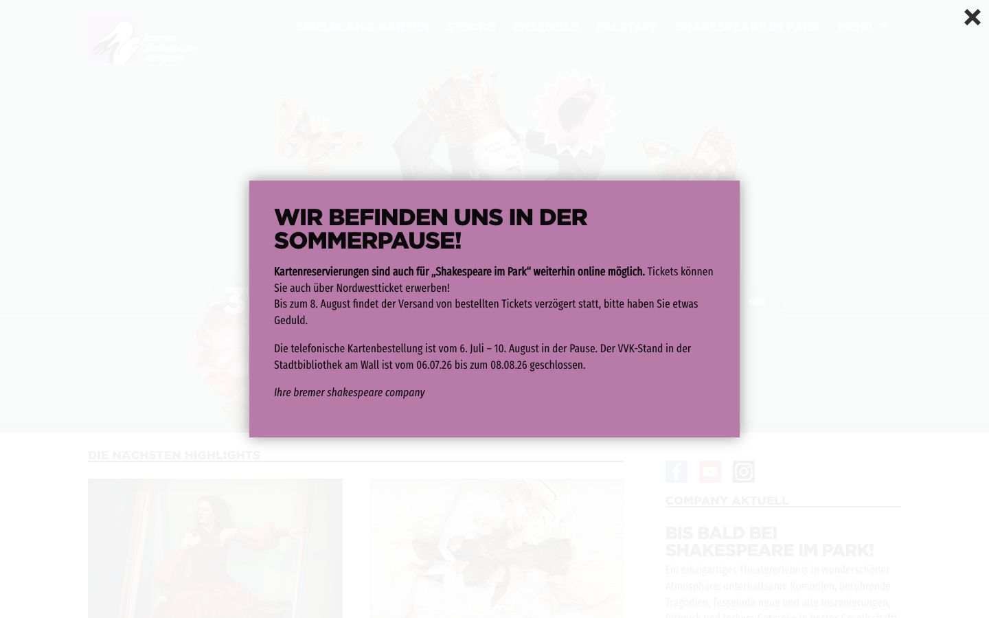 Homepage screenshot of bremer shakespeare company