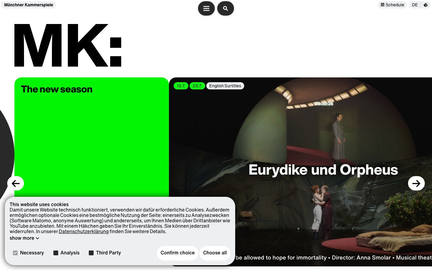 Homepage screenshot of Münchner Kammerspiele