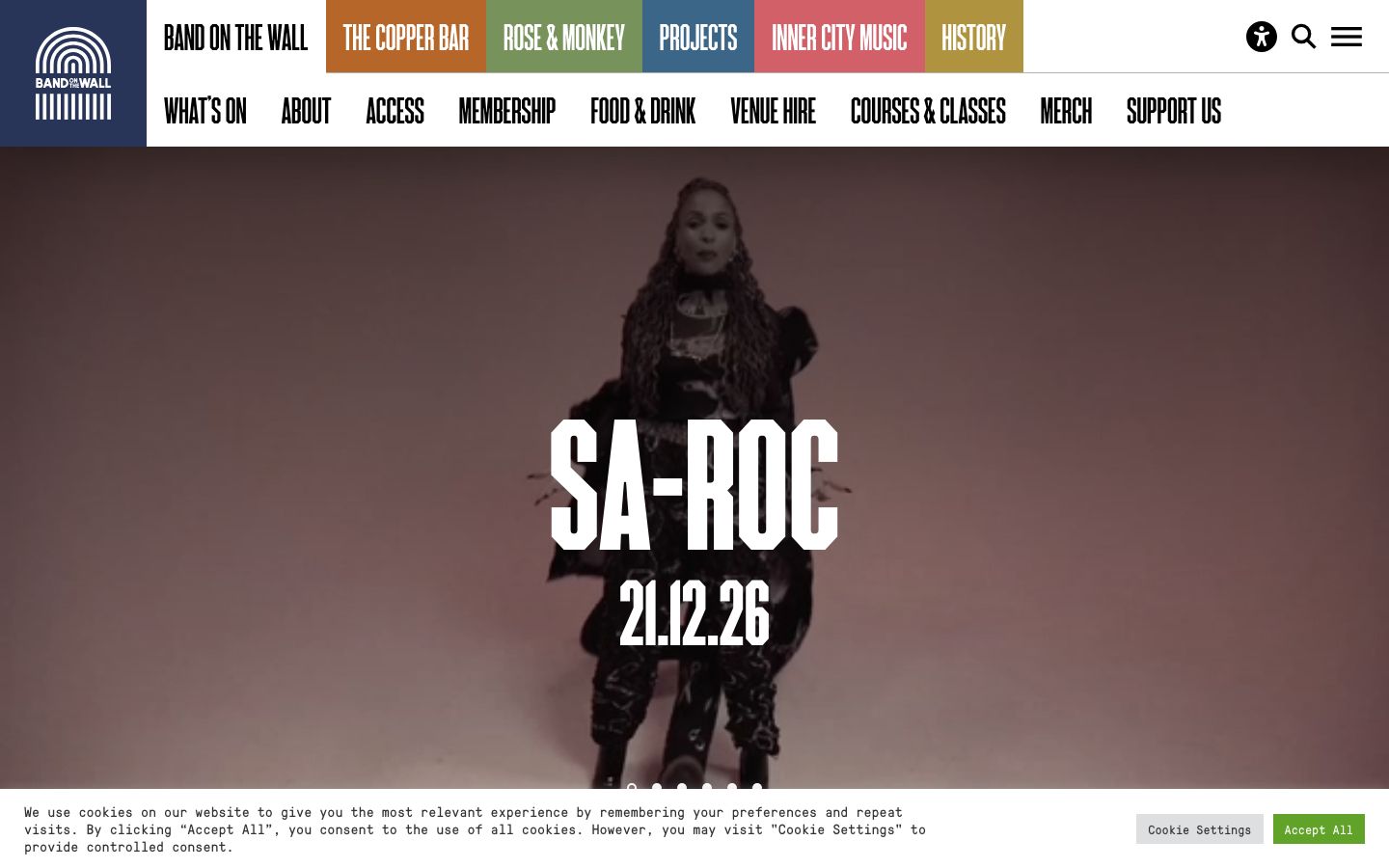 Homepage screenshot of Band on the Wall