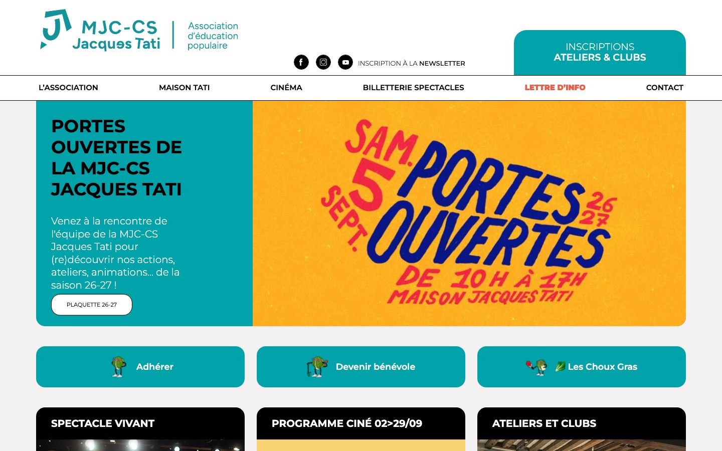 Homepage screenshot of MJC-CS Jacques Tati