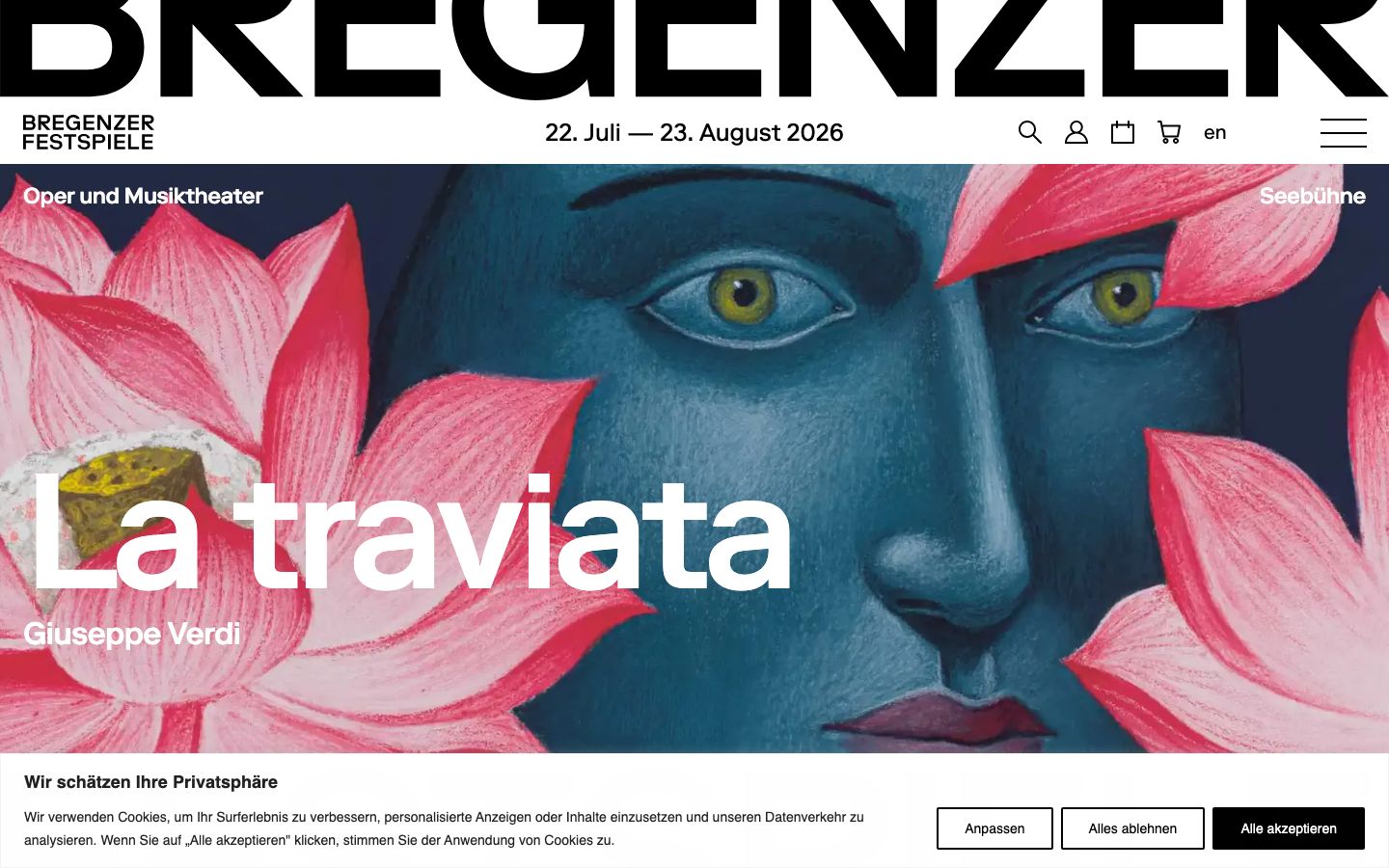 Homepage screenshot of Bregenzer Festspiele