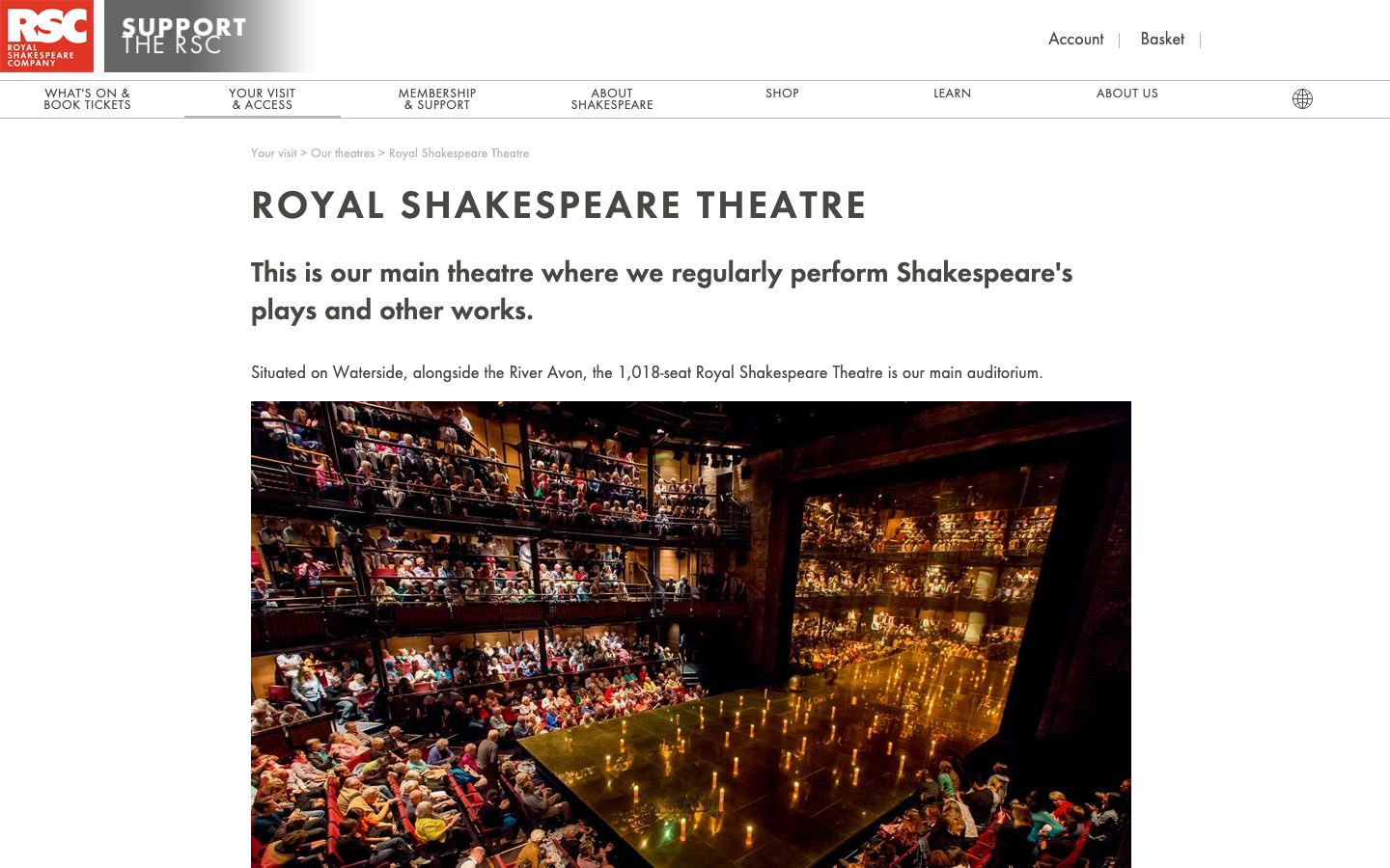 Homepage screenshot of Royal Shakespeare Theatre