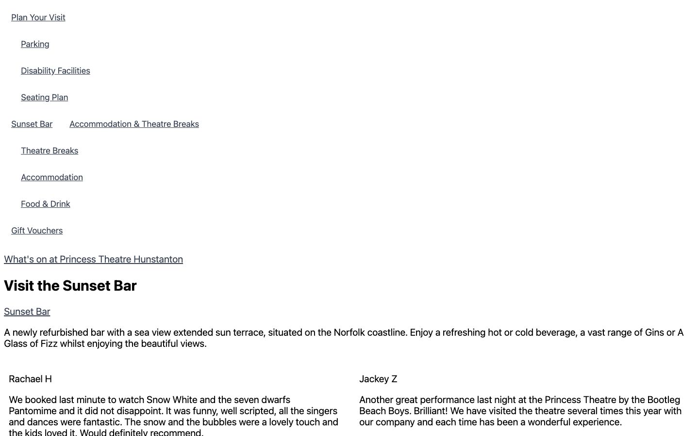 Homepage screenshot of Princess Theatre