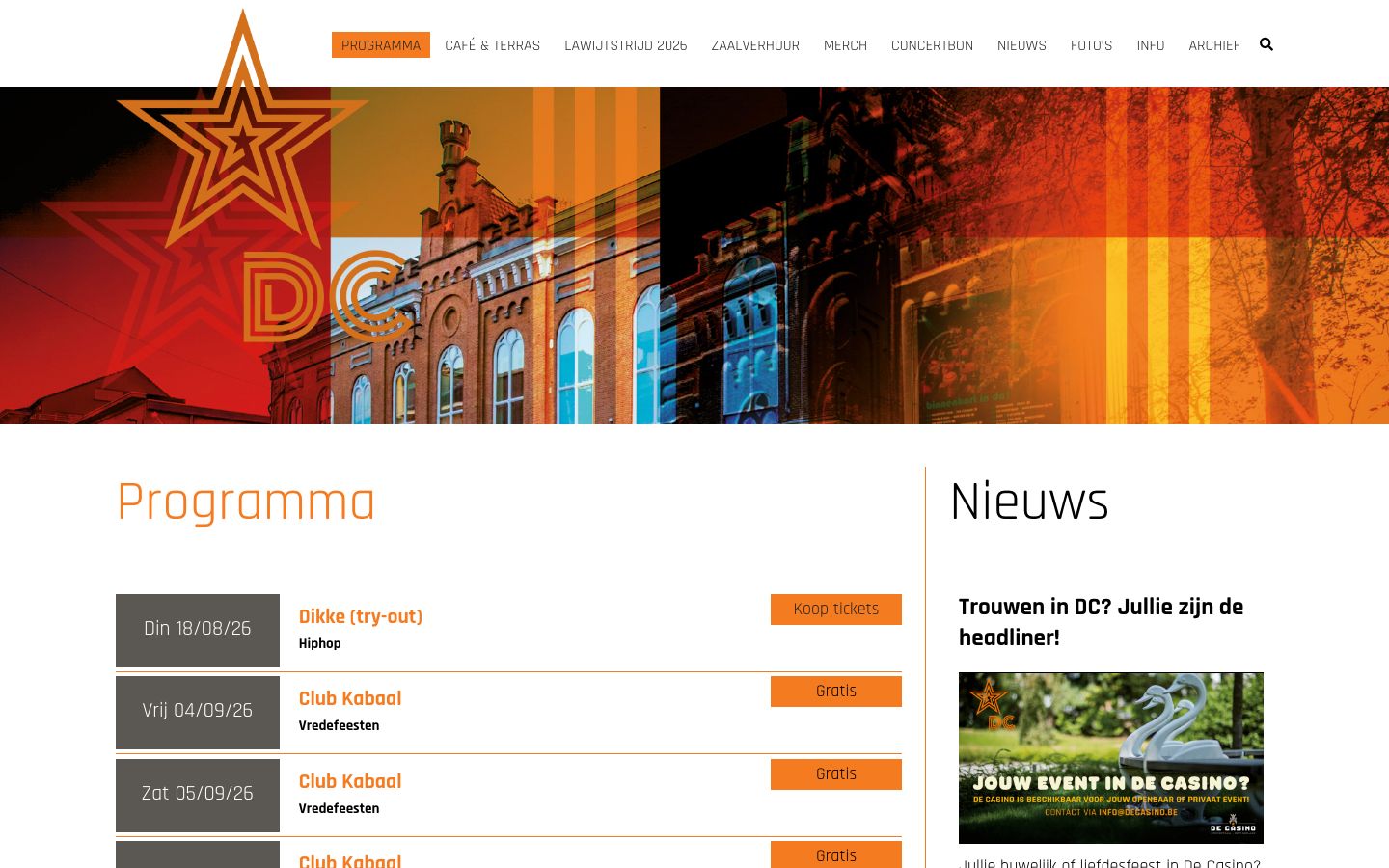 Homepage screenshot of De Casino - Concertzaal