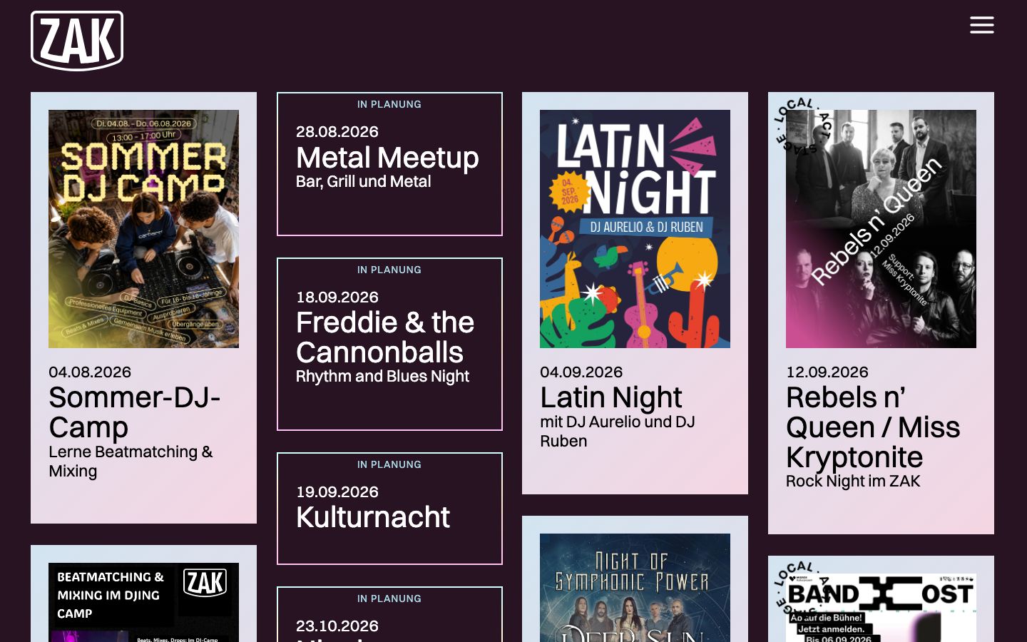 Homepage screenshot of ZAK Rapperswil-Jona