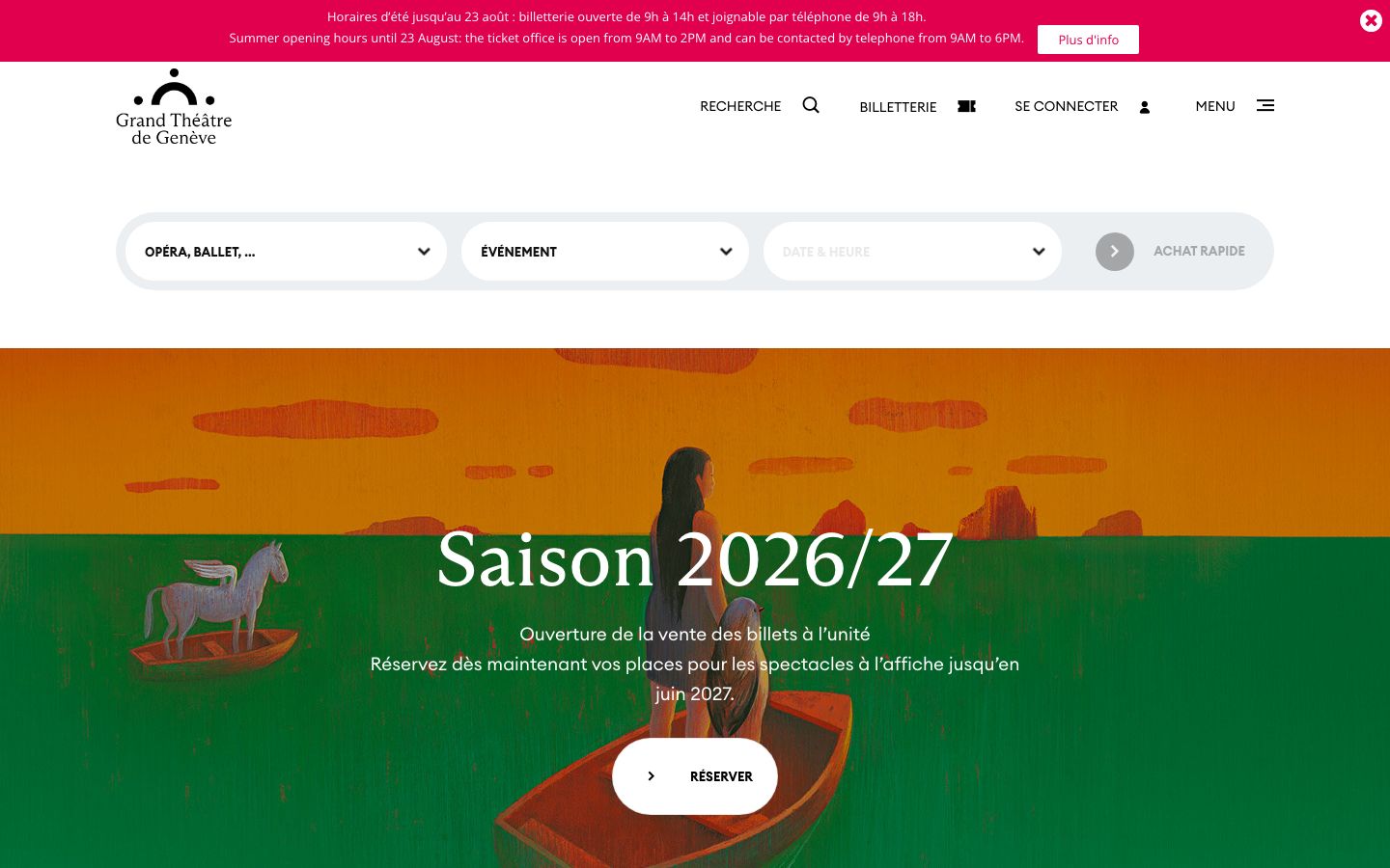 Homepage screenshot of Grand Théâtre de Genève