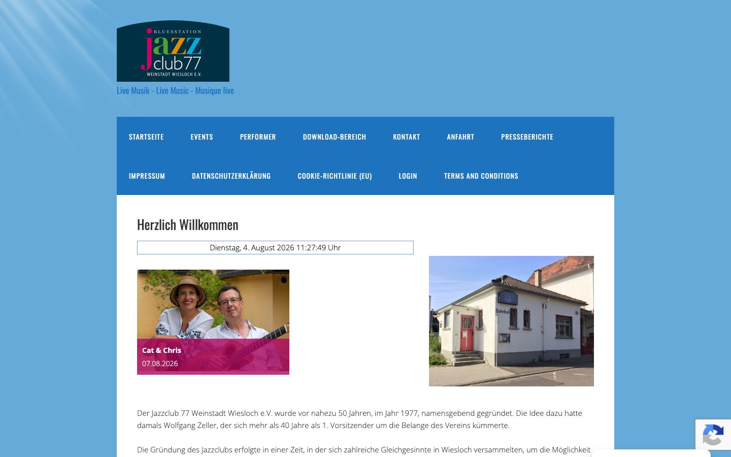 Homepage screenshot of Jazzclub 77