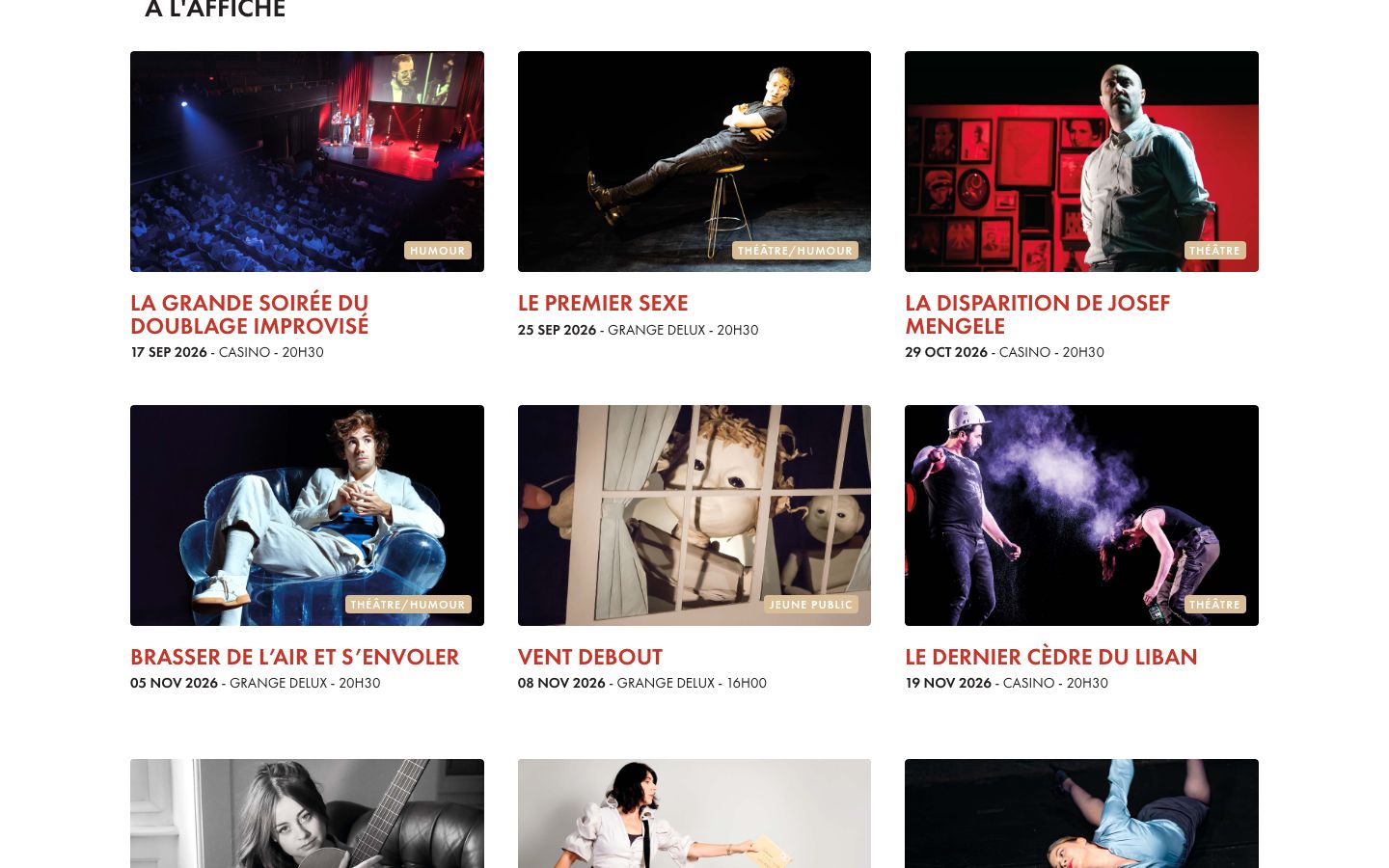 Homepage screenshot of CASINO-GRANGE DELUX / théâtres - Le Locle (Neuchâtel - Suisse))