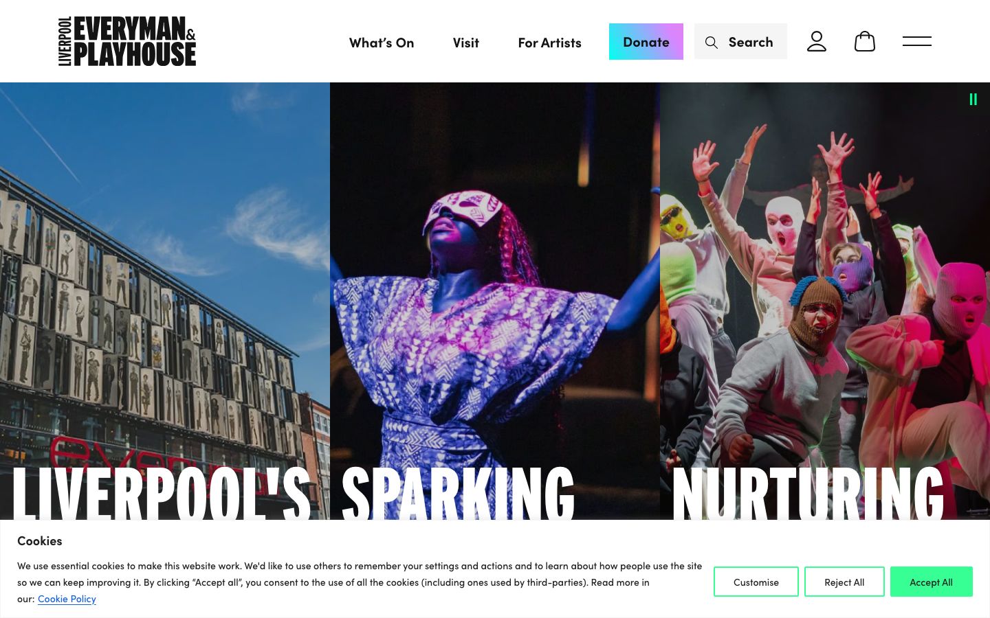 Homepage screenshot of Liverpool Everyman & Playhouse Theatres