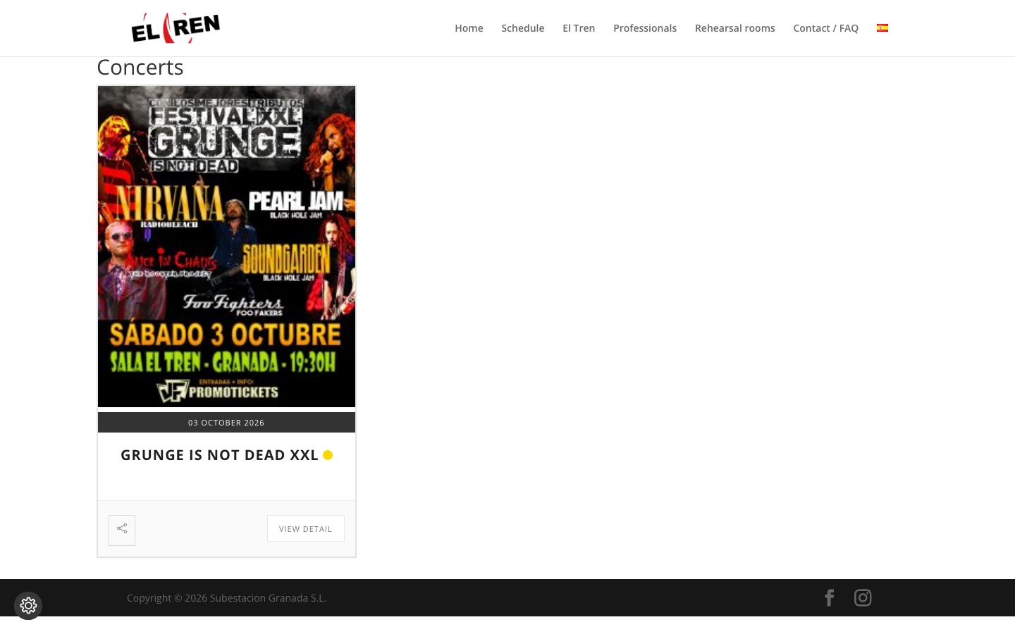Event detail page screenshot of Sala El Tren