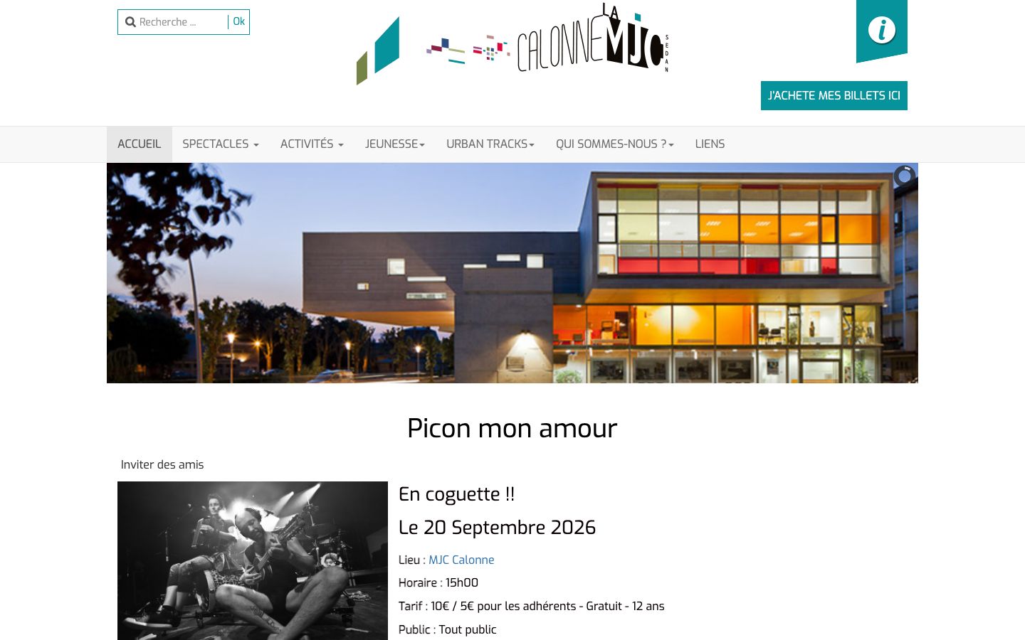 Event detail page screenshot of MJC Calonne