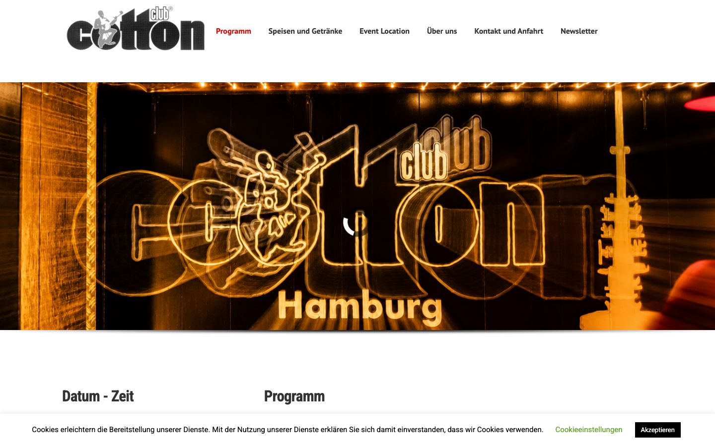 Homepage screenshot of Cotton Club Hamburg