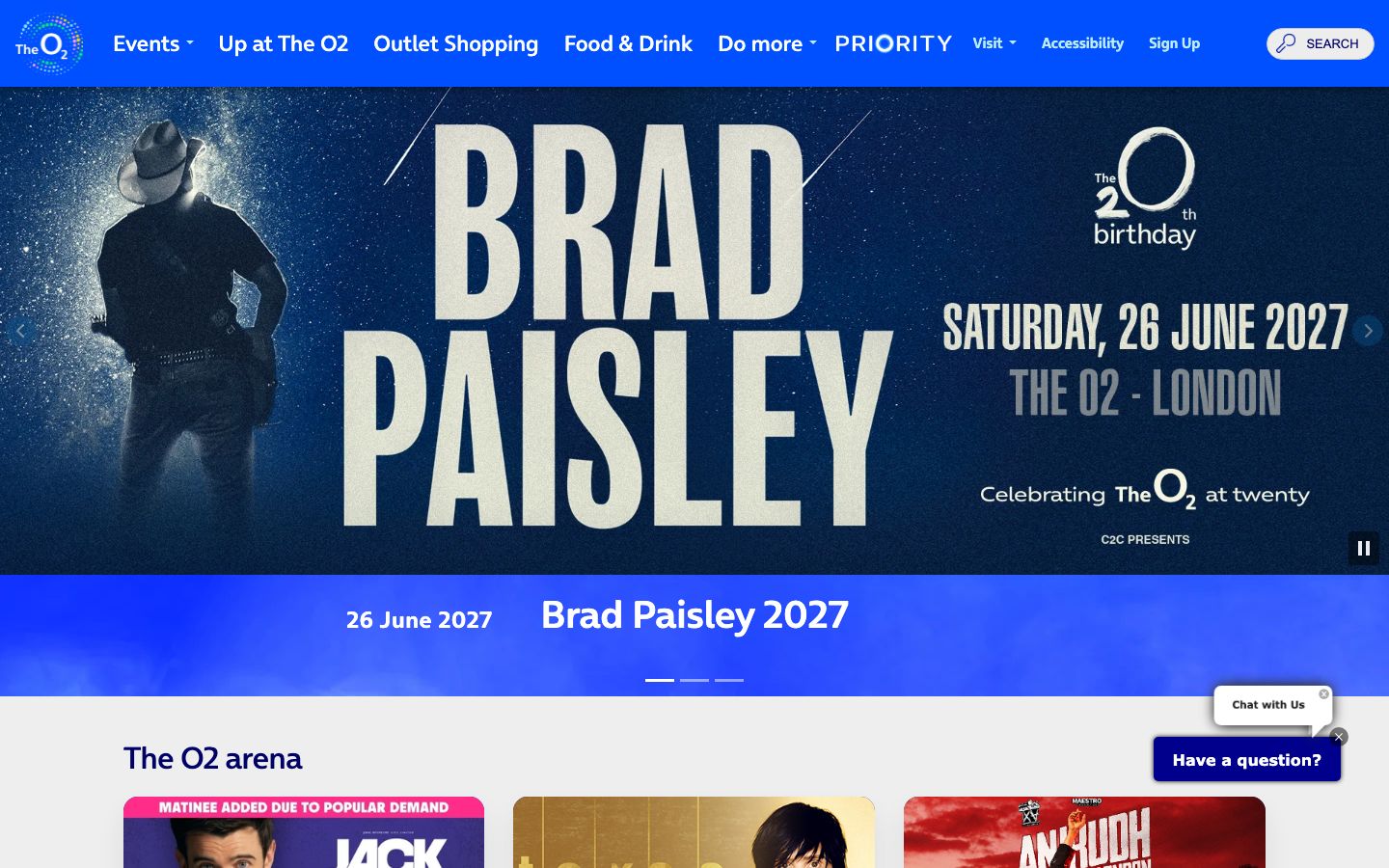 Homepage screenshot of The O2
