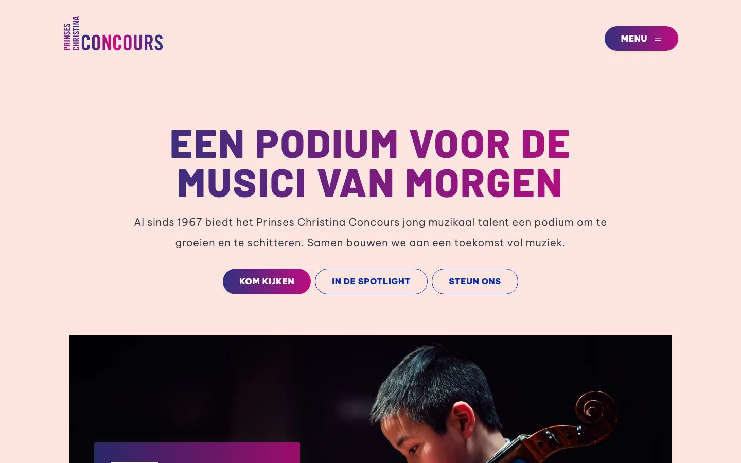 Homepage screenshot of Een podium voor de musici van morgen