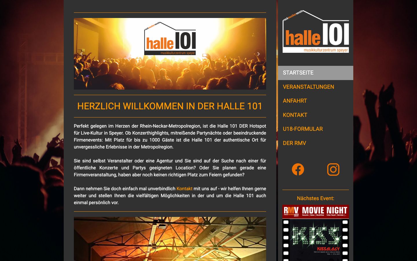 Homepage screenshot of Halle 101 Speyer