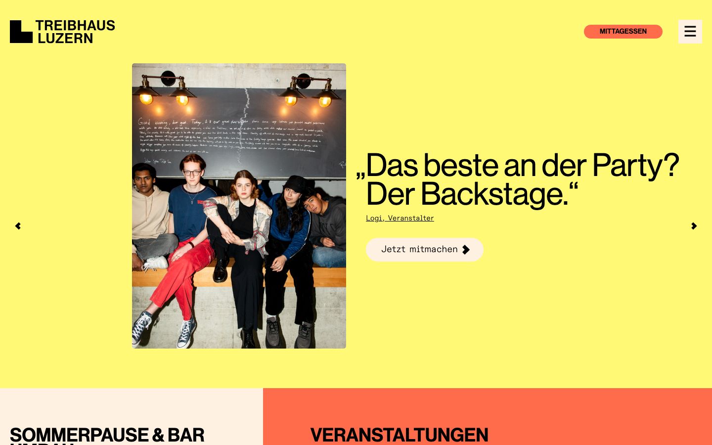 Homepage screenshot of Treibhaus Luzern