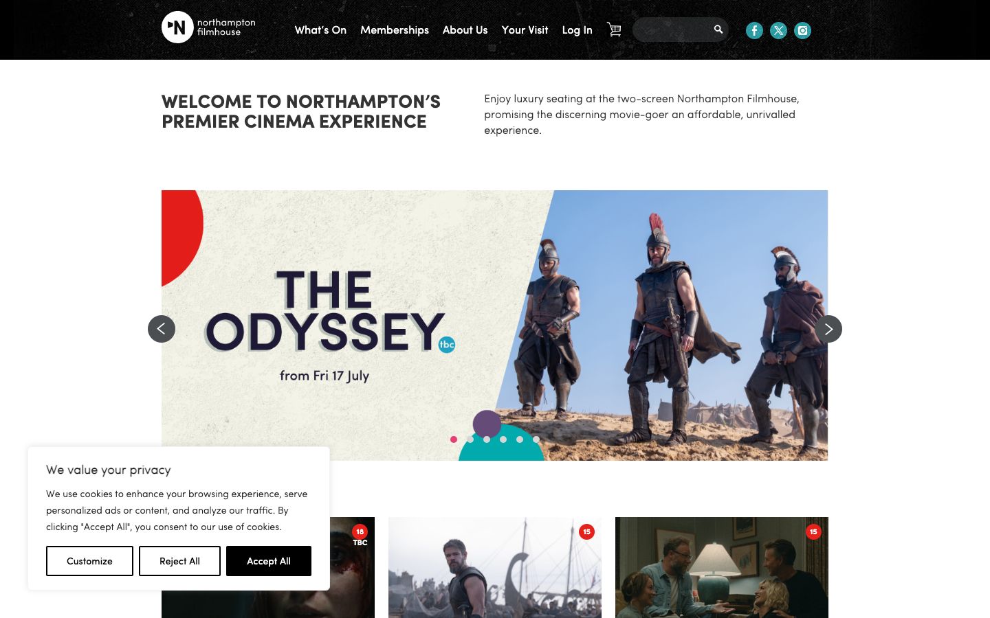 Homepage screenshot of Northampton Filmhouse
