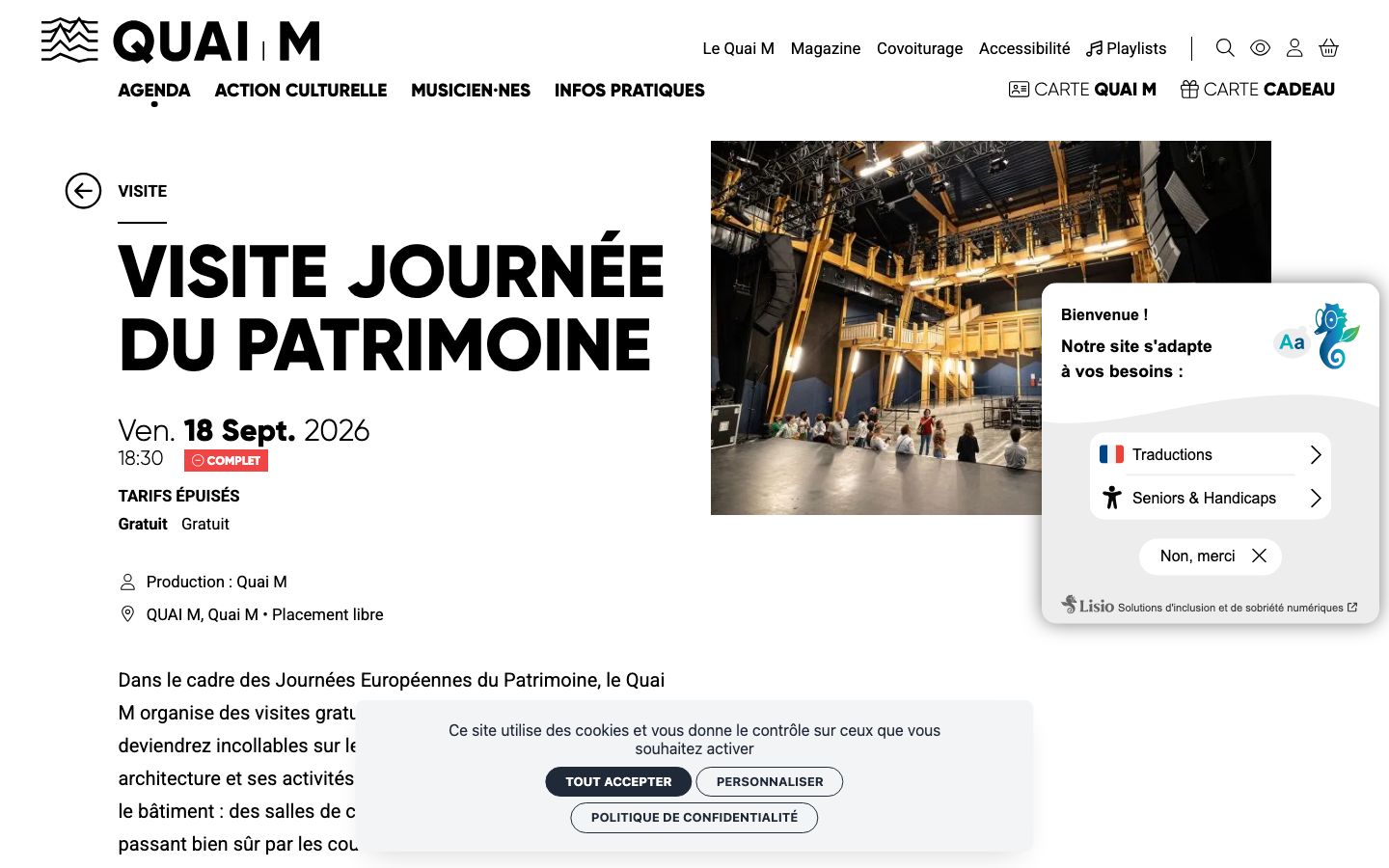 Event detail page screenshot of Quai M