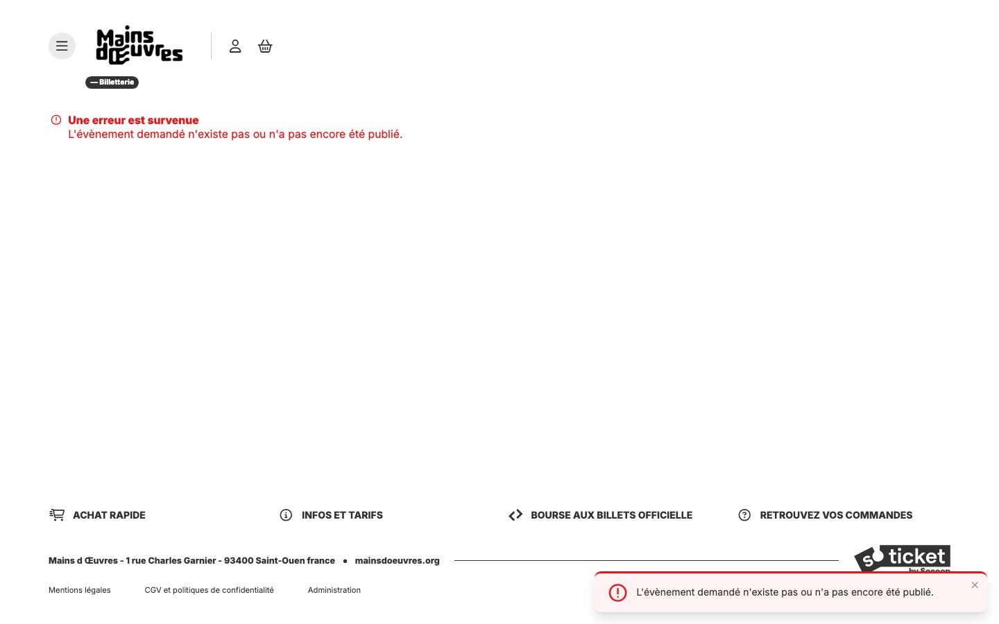 Event detail page screenshot of Mains d'Œuvres